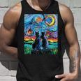 Aja 星月夜に2匹の黒猫 カラフルアート タンクトップ 彼への贈り物