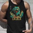 Catzilla ビンテージ 面白い かわいい 猫 アート タンクトップ 彼への贈り物