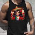 Long Haired Curvy Mexican Chibi Zarape Roses Mexican Pride タンクトップ 彼への贈り物