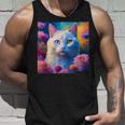 「お花畑のルディ猫」 油絵風ファンタジーアート 綺麗 かわいい オッドアイ リアル タンクトップ 彼への贈り物