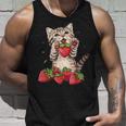 いちご 猫 いちご フルーツ ネコ アニマル プリント 図面 タンクトップ 彼への贈り物