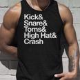 キック&スネア&トムズ&ハイハット&クラッシュドラムセットテキスト タンクトップ 彼への贈り物