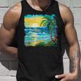 トロピカルビーチ 太陽 オーシャン ヤシの木 ゴッホスタイル アートデザイン タンクトップ 彼への贈り物