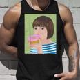 ドーナツショップ ポップアート ポートレート ロジックロックスター キュート ドーナツ ガールフレンド ドーナツ タンクトップ 彼への贈り物