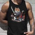 レトロな日本の侍猫グラフィック 猫愛好家 タンクトップ 彼への贈り物