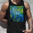 黒猫モネのスイレン絵画アート 猫好き タンクトップ 彼への贈り物