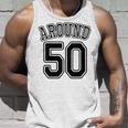 【バックプリント・背中側】Around 50 アラフィフ（五十歳 50才）ユニフォーム風 50代 誕生日プレゼント 面白 タンクトップ 彼への贈り物