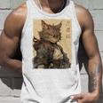 ヴィンテージ 日本の風景 侍 猫 漢字 Art Back タンクトップ 彼への贈り物