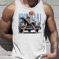 強風ピンナップガールとオールドアメ車のバックプリント タンクトップ 彼への贈り物