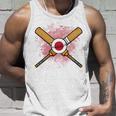 日本のクリケットラケットとボールの旗 長袖tシャツ タンクトップ 彼への贈り物