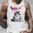 日本の墨絵マンチキン猫 桜 桜アート タンクトップ 彼への贈り物