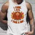 来た、食べた、昼寝した 感謝祭 家族のユーモア タンクトップ 彼への贈り物
