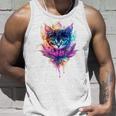 猫 花 カラフル かわいい アート 動物好き グラフィック 猫 タンクトップ 彼への贈り物