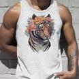花柄 水彩 虎 花 王冠 虎好き タンクトップ 彼への贈り物