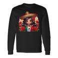 Long Haired Curvy Mexican Chibi Zarape Roses Mexican Pride 長袖Tシャツ ギフトのアイデア