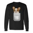 Papillon パピヨン 子犬 ポケットの中の犬 長袖Tシャツ ギフトのアイデア
