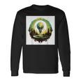 かわいいグリーンエイリアンヘッドufoスペースフェイス 長袖Tシャツ ギフトのアイデア
