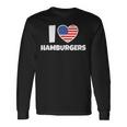 アメリカ国旗とハートのアイ・ラブ・ハンバーガー 長袖Tシャツ ギフトのアイデア