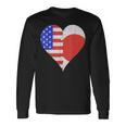 アメリカ日本国旗ハート 長袖Tシャツ ギフトのアイデア