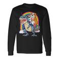 イングリッシュブルドッグ ユニコーン ライディング ダイナソー Tレックス ギフト メンズ レディース 長袖Tシャツ ギフトのアイデア