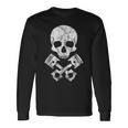 オートバイのホットロッドスカルとクロスボーンピストン 長袖Tシャツ ギフトのアイデア
