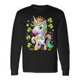 キュート レプリコーン ユニコーン シャムロック 聖パトリックデー ガールズ キッズ 長袖Tシャツ ギフトのアイデア