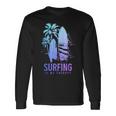 サーフィンセラピー ヴィンテージ サーフボード ヤシの木 ビーチサーファー 長袖Tシャツ ギフトのアイデア