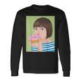 ドーナツショップ ポップアート ポートレート ロジックロックスター キュート ドーナツ ガールフレンド ドーナツ 長袖Tシャツ ギフトのアイデア