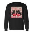 ハートのある黒猫 バレンタインデー アートペインティング 長袖Tシャツ ギフトのアイデア