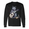 ミュージシャン ロシアンブルー猫 ギタリスト 猫とギター 長袖Tシャツ ギフトのアイデア