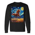 ヴァンゴッホの星空の夜ワイルドホースマスタングアニマル愛好家 長袖Tシャツ ギフトのアイデア