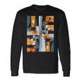抽象幾何アート オレンジ青 モダン Abstract Geometric Composition 長袖Tシャツ ギフトのアイデア