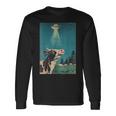 牛とufo ヴィンテージ 面白い アート レトロ グラフィック 長袖Tシャツ ギフトのアイデア