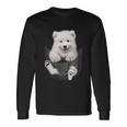 犬好きの方へのギフト サモエド ポケットに入った面白い犬の顔 長袖Tシャツ ギフトのアイデア