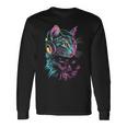 猫 動物 モチーフ 音楽 ヘッドホン イラスト 猫 長袖Tシャツ ギフトのアイデア