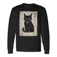 猫 鬼 ハロウィン 日本 ミニマリスト 墨絵 浮世絵風 長袖Tシャツ ギフトのアイデア