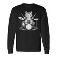 猫がドラムを弾く 面白いロックミュージックドラム 猫 長袖Tシャツ ギフトのアイデア