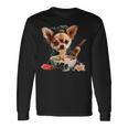 空手犬のチワワがラーメンを食べる、日本、面白いラーメン 長袖Tシャツ ギフトのアイデア