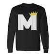 英文字 M 大文字 アルファベット モノグラム イニシャル キング クイーン クラウン 長袖Tシャツ ギフトのアイデア