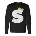 英文字 大文字 アルファベット モノグラム イニシャル キング クイーン クラウン 長袖Tシャツ ギフトのアイデア