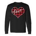 赤黒チェックハート「Love」 長袖Tシャツ ギフトのアイデア