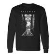 鉄道橋産業ヴィンテージ金属製列車機関車 Railway Train Bridge Industryintage 長袖Tシャツ ギフトのアイデア