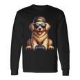 面白いビデオゲーム グラフィック イエロー ラブラドール犬 遊ぶゲーム 長袖Tシャツ ギフトのアイデア