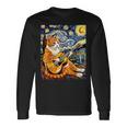 面白いレトロなデザインの猫がギターを弾く 星月夜 長袖Tシャツ ギフトのアイデア