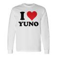 I Heart Yuno ファーストネーム I Love パーソナライズ 長袖Tシャツ ギフトのアイデア