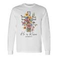 He Is Risen 花柄 十字架 春の花 イースター クリスチャ 長袖Tシャツ ギフトのアイデア