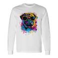 Pug Dog Lovers カラフル ポップアート パグ 長袖tシャツ 長袖Tシャツ ギフトのアイデア