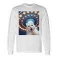 Ufo エイリアンフライングソーサー付き面白い白猫愛好家セルフィー 長袖tシャツ 長袖Tシャツ ギフトのアイデア