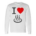 【バックプリント・背中側】アイラブ・温泉 マーク お風呂 銭湯 記号 お土産 旅行 ハート スタッフ 面白い 長袖Tシャツ ギフトのアイデア