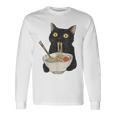 おもしろ猫 食べる 麺 ラーメン 日本猫 食べる 麺 長袖Tシャツ ギフトのアイデア